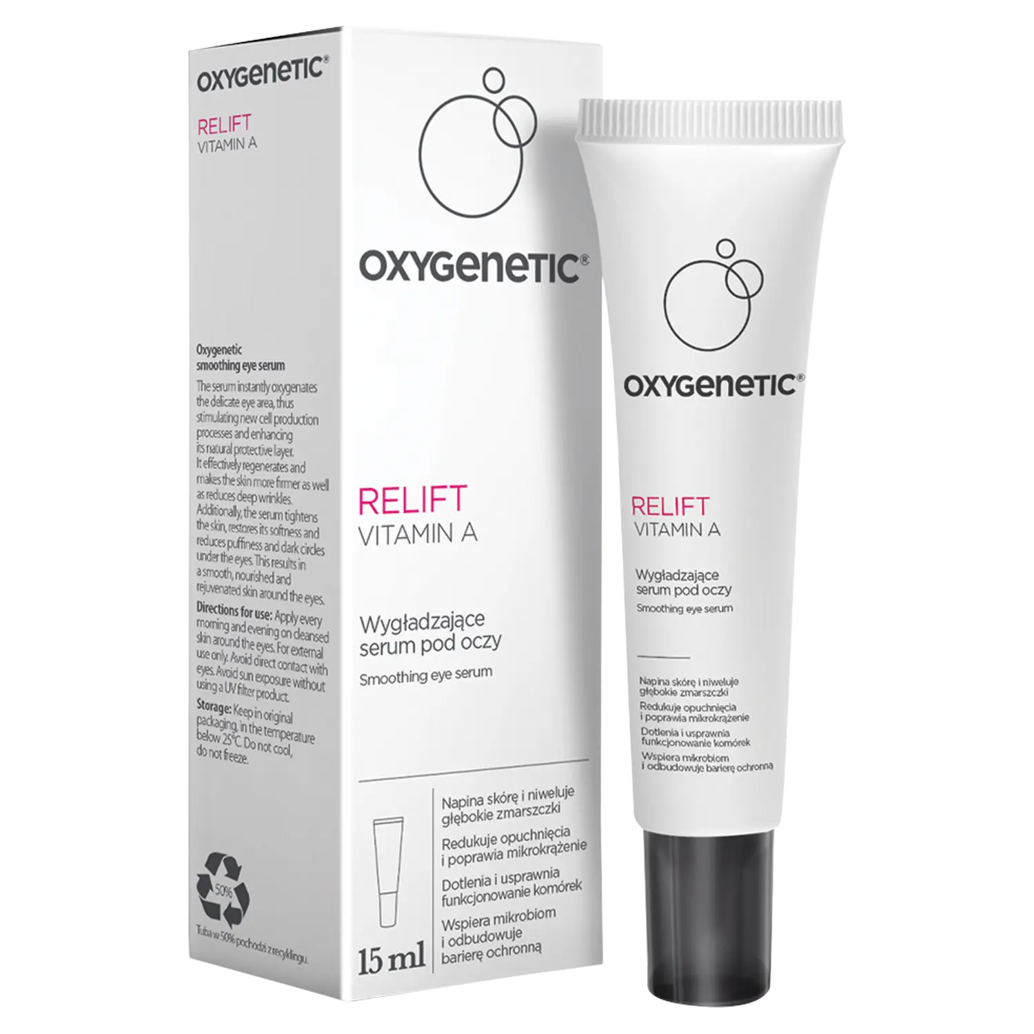 Oxygenetic Relift Vitamin A Разглаживающая сыворотка для кожи вокруг глаз, 15 мл
Oxygenetic Relift Vitamin A Разглаживающая сыворотка для кожи вокруг глаз, 15 мл