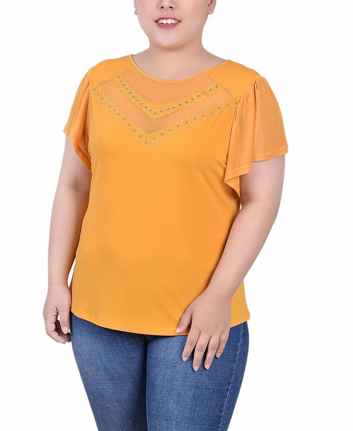 Топ больших размеров с заклепками и короткими рукавами-крылышками и сетчатыми деталями NY Collection, мульти
Топ больших размеров с заклепками и короткими рукавами-крылышками и сетчатыми деталями NY Collection, мульти