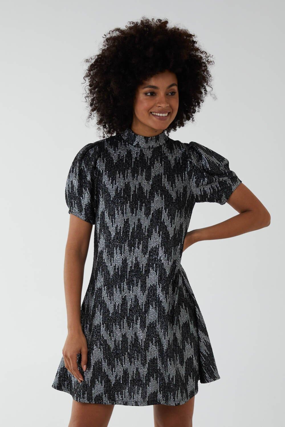 Свободное платье с пышными рукавами Blue Vanilla, серебро 
Свободное платье с пышными рукавами Blue Vanilla, серебро