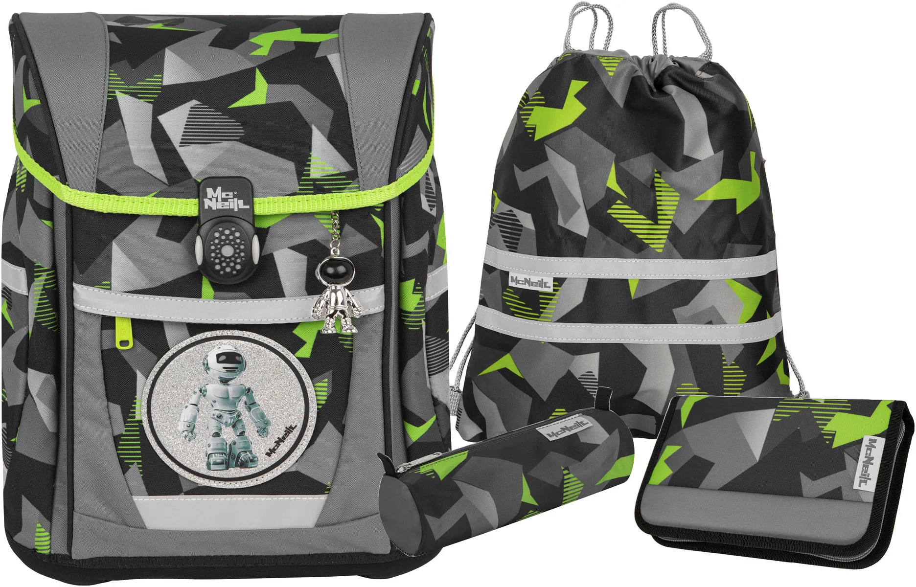 Школьная сумка McNeill "Tenero, Techno", светоотражающие полосы на лямках, светоотражающие поверхности, включая пенал, спортивную сумку, рулончик для карандашей и магнит с мотивом, цвет Techno
Школьная сумка McNeill "Tenero, Techno", светоотражающие полосы на лямках, светоотражающие поверхности, включая пенал, спортивную сумку, рулончик для карандашей и магнит с мотивом, цвет Techno