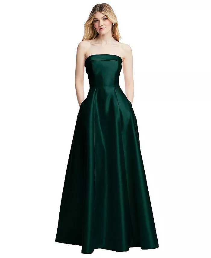 Бесплечее атласное платье с косым кроем, манжетами и карманами Alfred Sung, зеленый
Бесплечее атласное платье с косым кроем, манжетами и карманами Alfred Sung, зеленый