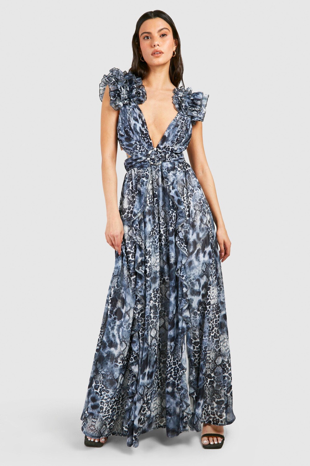 Платье макси с леопардовым принтом и рюшами boohoo, коричневый
Платье макси с леопардовым принтом и рюшами boohoo, коричневый