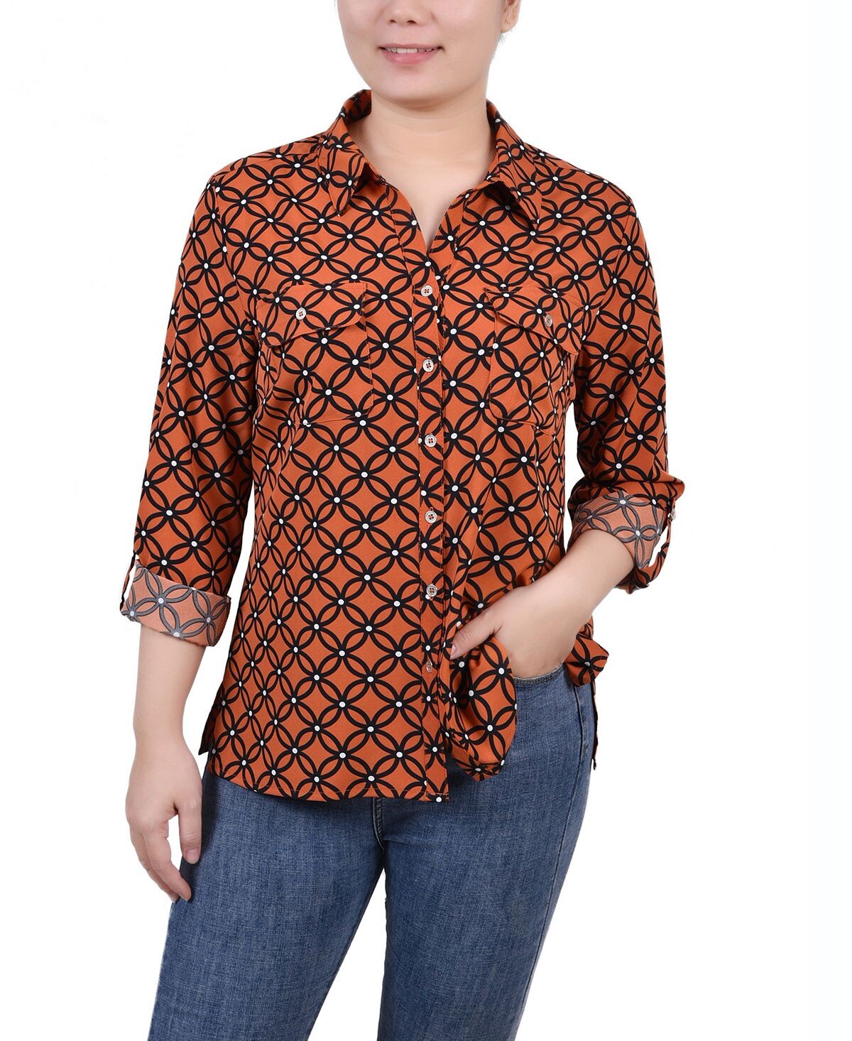 Миниатюрная блузка с отворотами на рукавах 3/4 и воротником-стойкой NY Collection, мульти
Миниатюрная блузка с отворотами на рукавах 3/4 и воротником-стойкой NY Collection, мульти