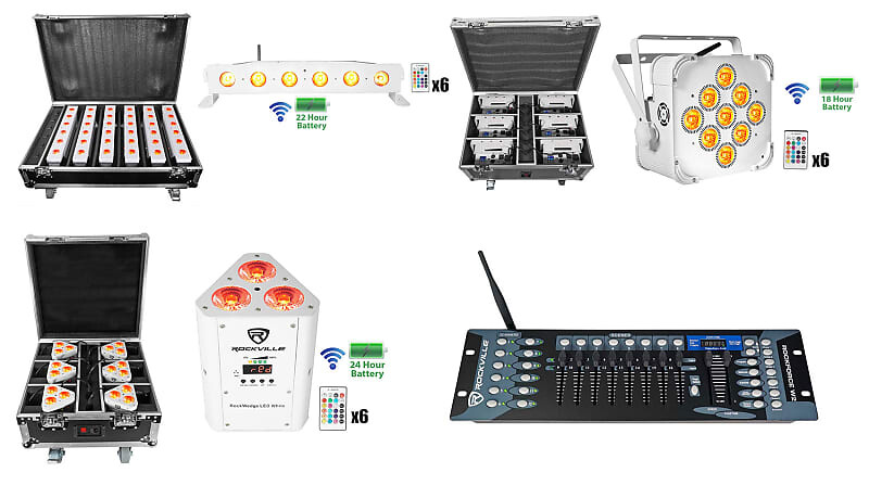 (6) Rockville BEST PAR+STRIP+WEDGE White Wireless DMX Battery Lights+Controller Strip Pack+PAR PACK+WEDGE PACK WHITE
(6) Rockville BEST PAR+STRIP+WEDGE White Wireless DMX Battery Lights+Controller Strip Pack+PAR PACK+WEDGE PACK WHITE