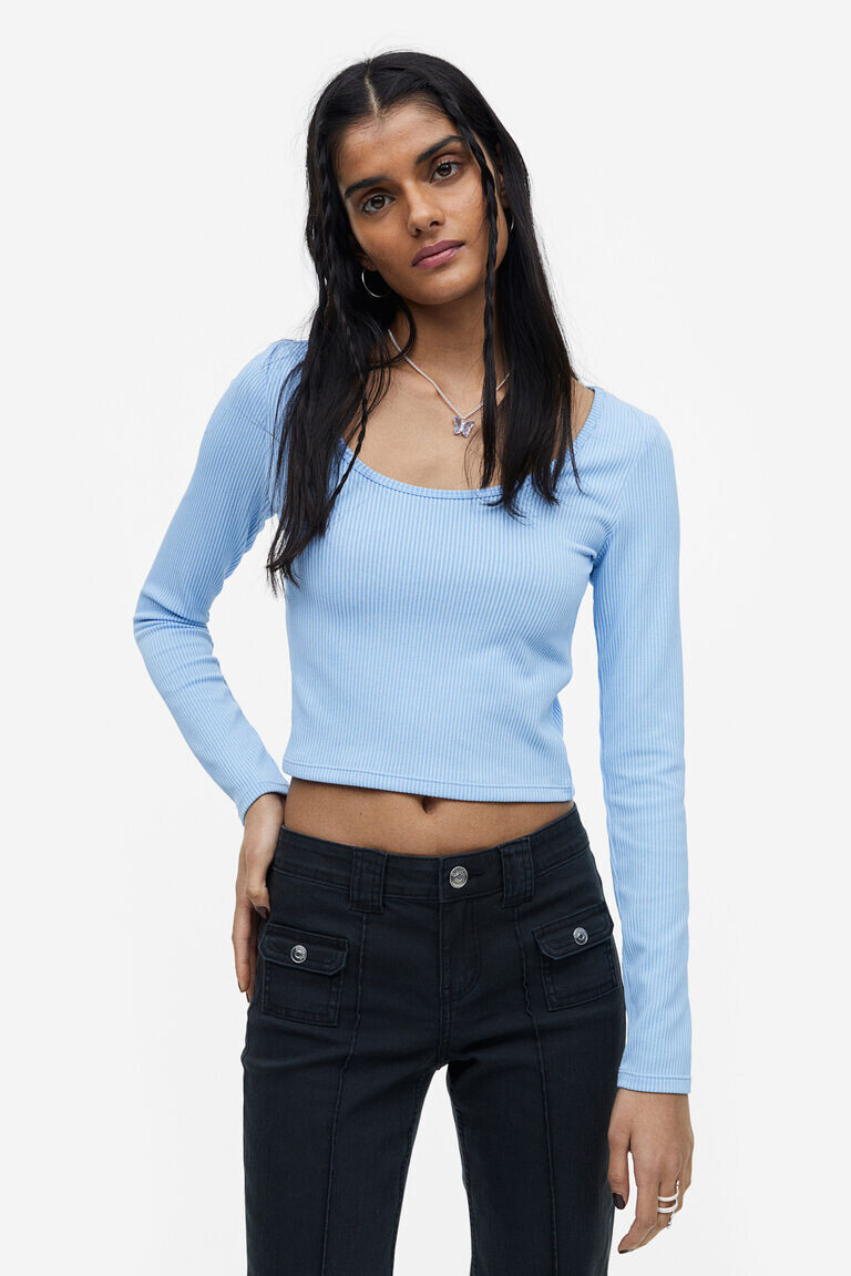 Топ из джерси в рубчик H&M, синий
Топ из джерси в рубчик H&M, синий