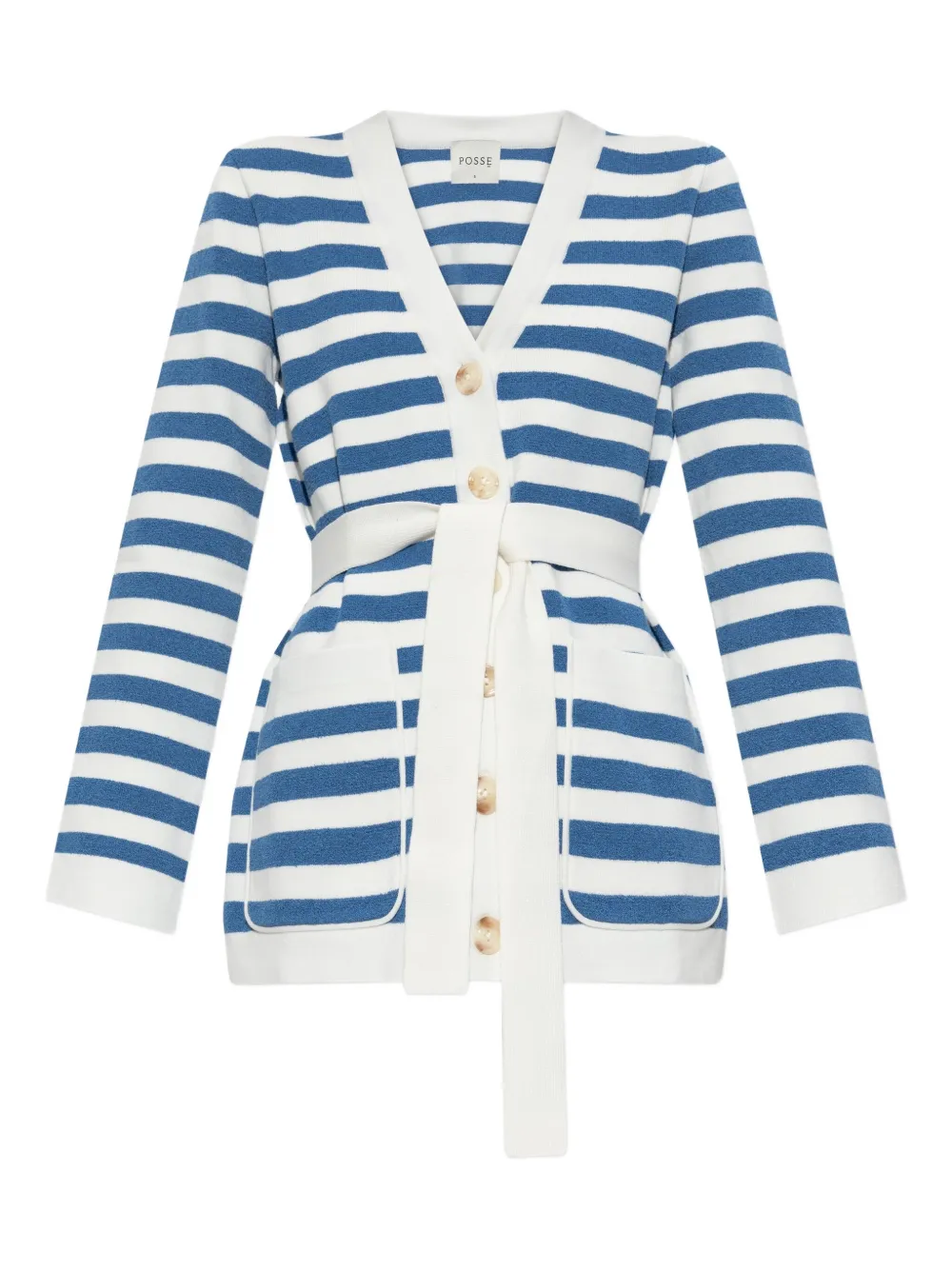 Полосатый кардиган с поясом Posse, синий
Полосатый кардиган с поясом Posse, синий