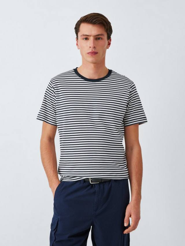 Хлопчатобумажная футболка в полоску с круглым вырезом supima обычного кроя John Lewis, цвет Navy/Egret 
Хлопчатобумажная футболка в полоску с круглым вырезом supima обычного кроя John Lewis, цвет Navy/Egret
