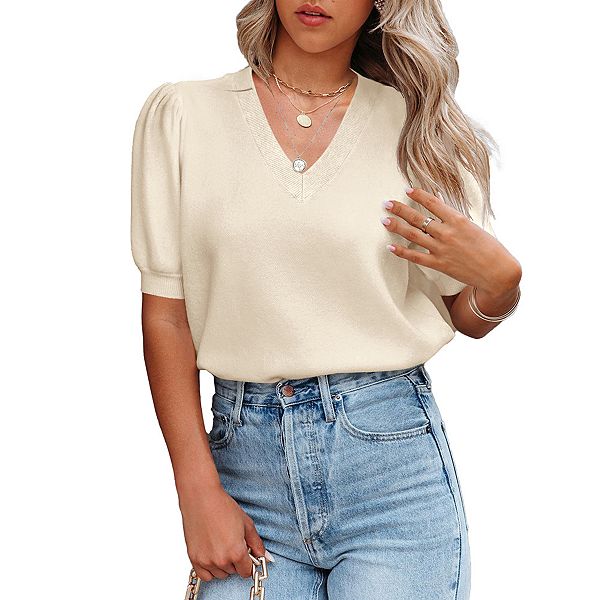 Вязаный свитер для женщин с короткими рукавами, v-образным вырезом и лаконичным дизайном Kojooin, Apricot
Вязаный свитер для женщин с короткими рукавами, v-образным вырезом и лаконичным дизайном Kojooin, Apricot