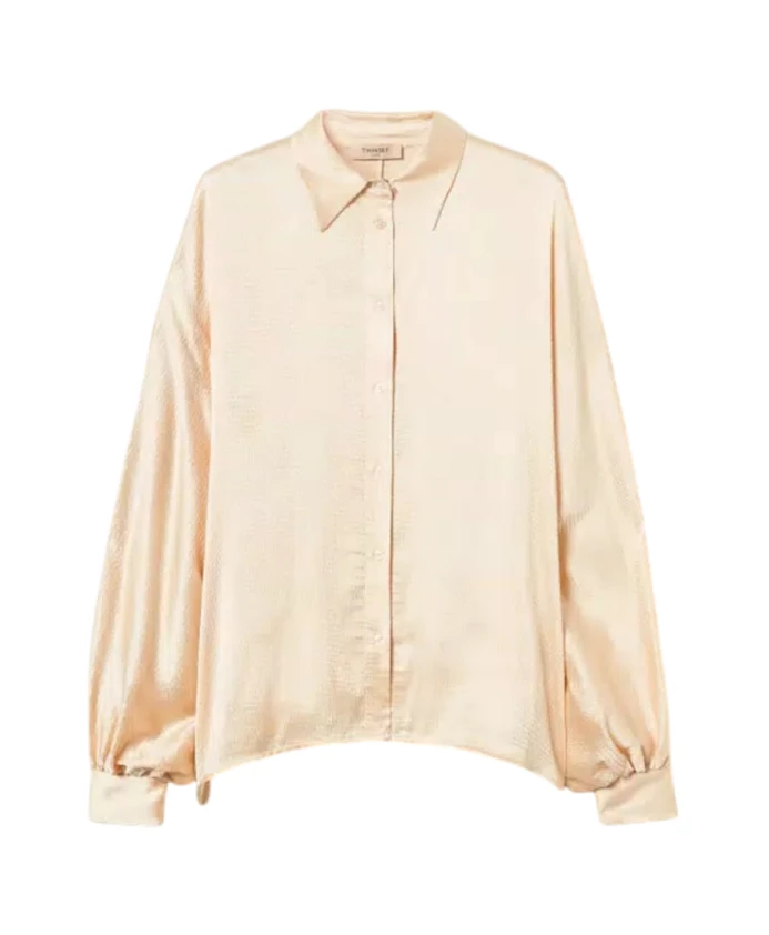 Рубашка с рукавами-баллонами из жемчужного атласа Twinset, бежевый
Рубашка с рукавами-баллонами из жемчужного атласа Twinset, бежевый