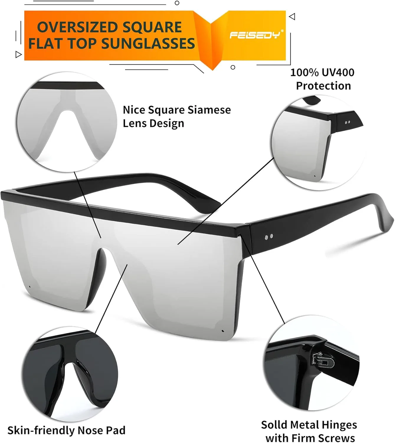 FEISEDY Большие солнцезащитные очки для мужчин и женщин, квадратная форма, модный козырек, защита от УФ-излучения UV400, B2470, Z2pack (Black+silver Mirrored)
FEISEDY Большие солнцезащитные очки для мужчин и женщин, квадратная форма, модный козырек, защита от УФ-излучения UV400, B2470, Z2pack (Black+silver Mirrored)