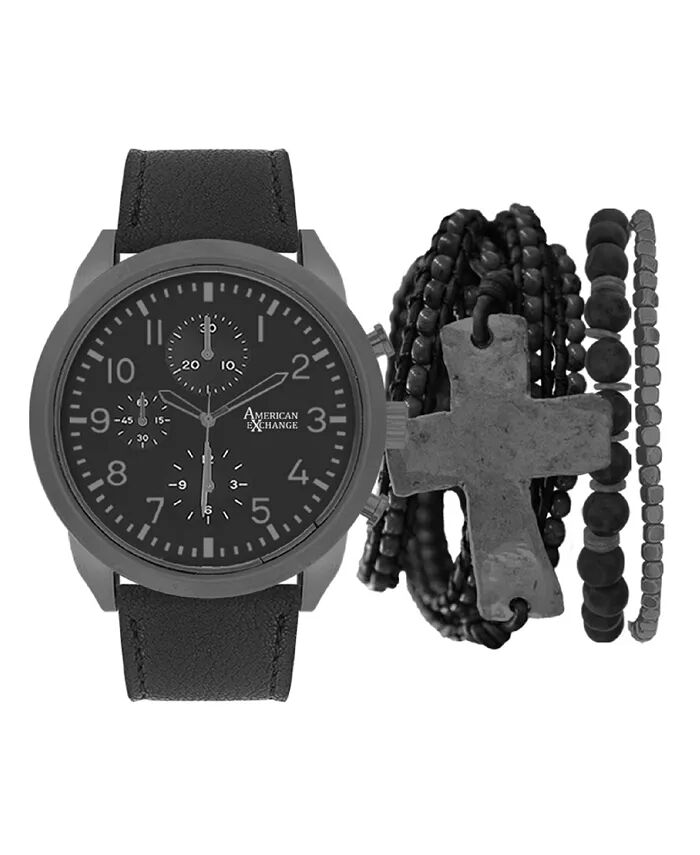 Мужские аналоговые часы с черным кожаным ремешком 51 мм с наборными браслетами, подарочный набор American Exchange
Мужские аналоговые часы с черным кожаным ремешком 51 мм с наборными браслетами, подарочный набор American Exchange