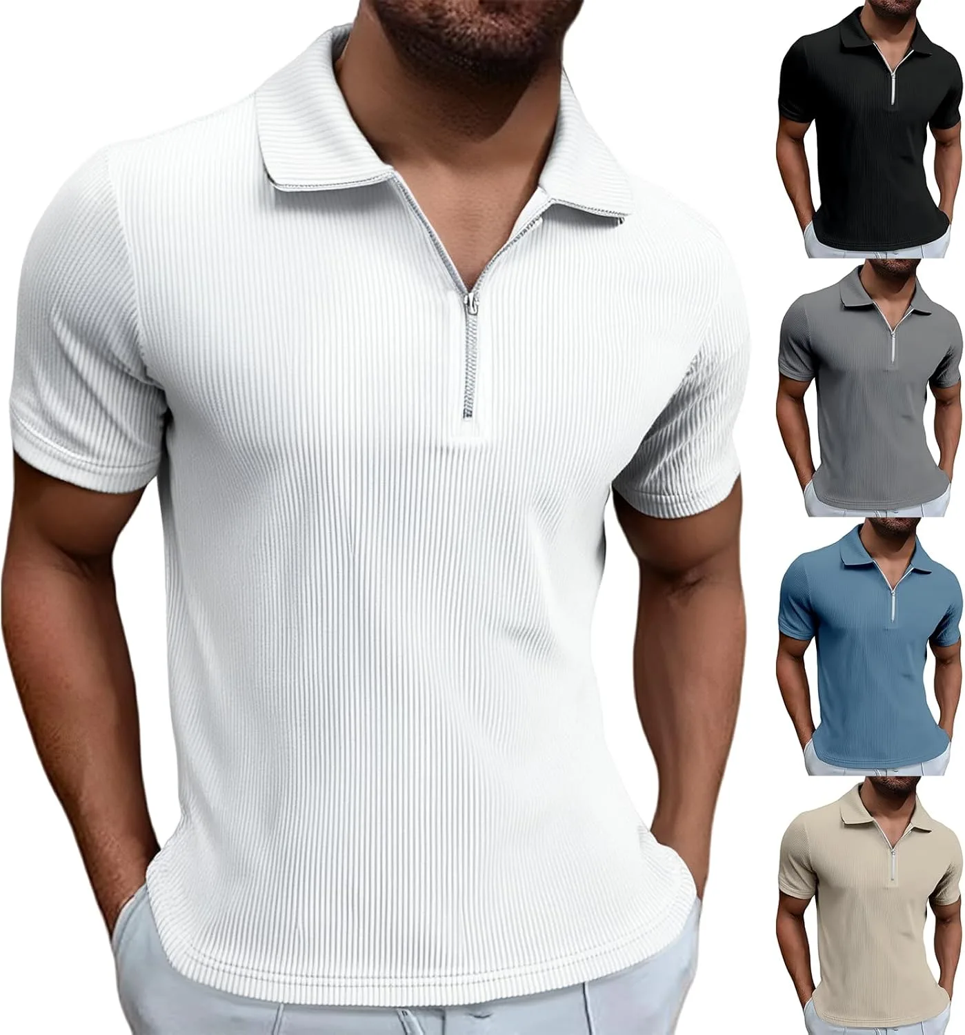 Мужская поло с коротким рукавом и молнией на четверть, легкая Thatrich
Мужская поло с коротким рукавом и молнией на четверть, легкая Thatrich