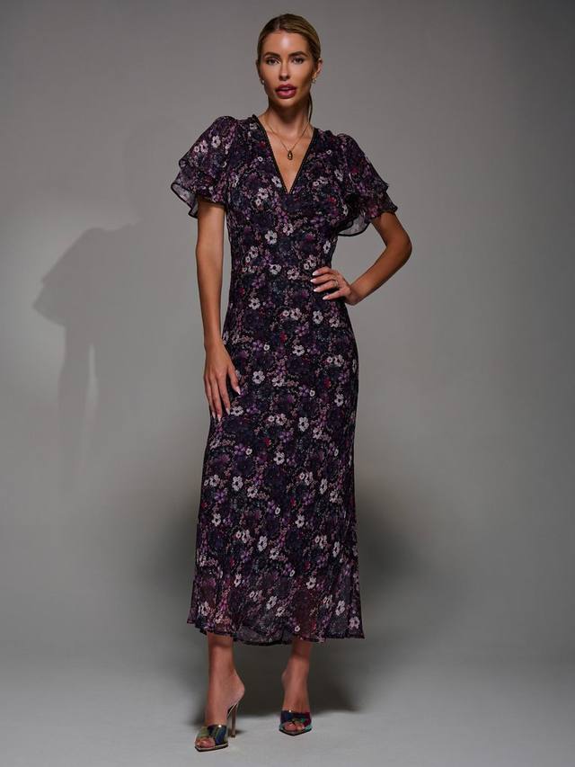 Платье миди из шифона с V-образным вырезом и рукавами с воланами Jolie Moi, Purple
Платье миди из шифона с V-образным вырезом и рукавами с воланами Jolie Moi, Purple