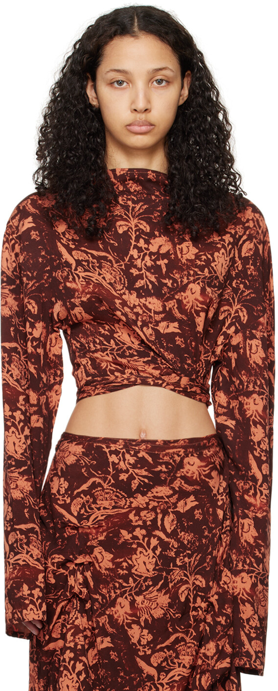 Коричнево-оранжевая футболка асимметричного кроя Jade Cropper
Коричнево-оранжевая футболка асимметричного кроя Jade Cropper