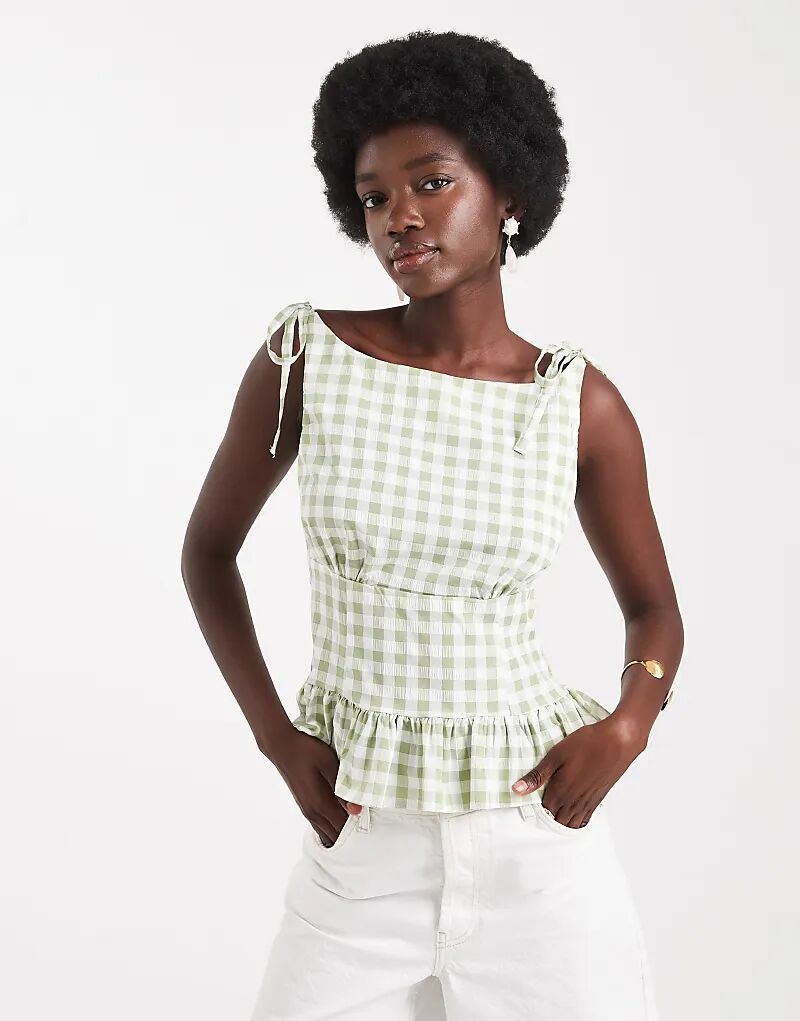 Топ ASOS DESIGN с завязками на плечах в мятную клетку в клетку 
Топ ASOS DESIGN с завязками на плечах в мятную клетку в клетку
