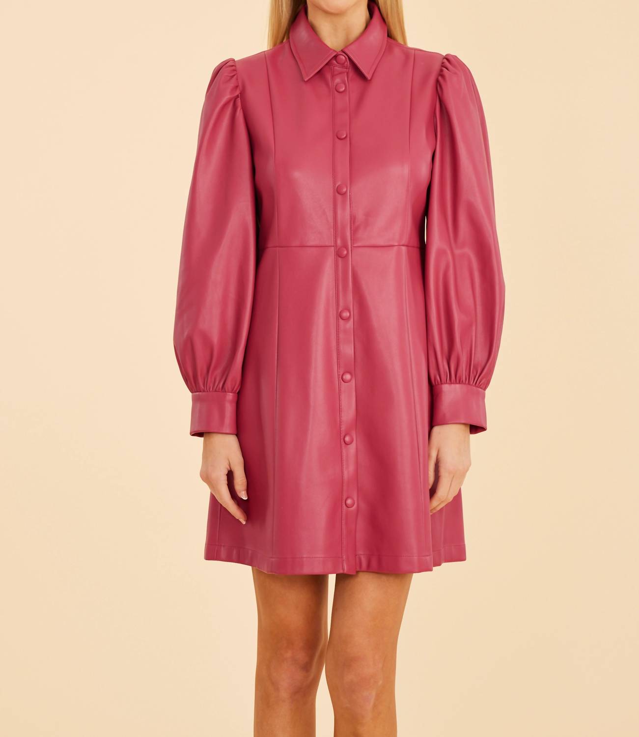 Платье из искусственной кожи с объемными плечами темно-розового цвета DOLCE CABO
Платье из искусственной кожи с объемными плечами темно-розового цвета DOLCE CABO