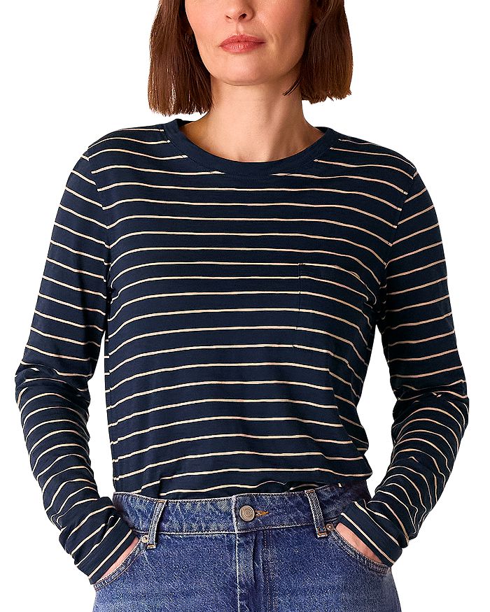 Полосатый топ с круглым вырезом и карманом Whistles, синий 
Полосатый топ с круглым вырезом и карманом Whistles, синий