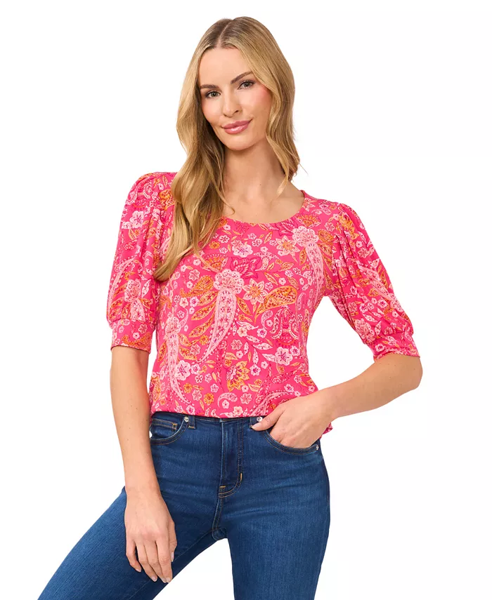 Женский трикотажный топ с принтом пейсли, присборенным круглым вырезом и рукавами 3/4 CeCe, розовый
Женский трикотажный топ с принтом пейсли, присборенным круглым вырезом и рукавами 3/4 CeCe, розовый