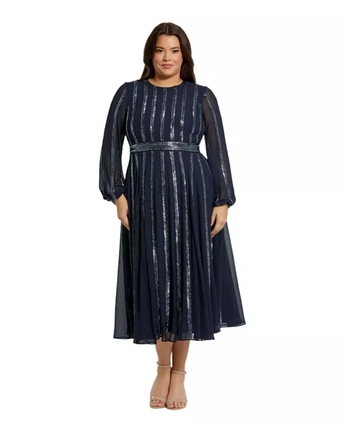 Платье больших размеров с длинными прозрачными рукавами и отделкой бисером Mac Duggal, синий
Платье больших размеров с длинными прозрачными рукавами и отделкой бисером Mac Duggal, синий