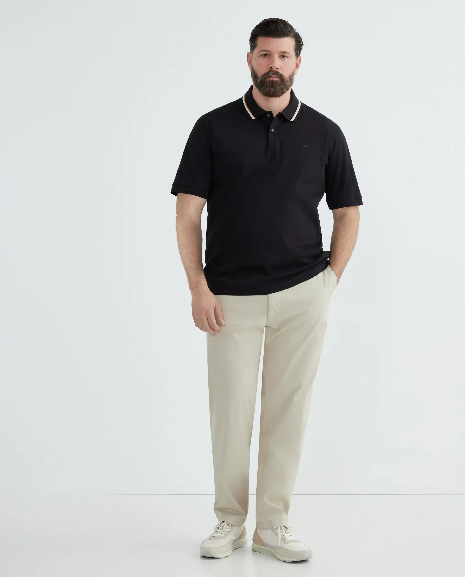 Поло мужское с коротким рукавом, логотип BOSS, большие размеры, черный
Поло мужское с коротким рукавом, логотип BOSS, большие размеры, черный