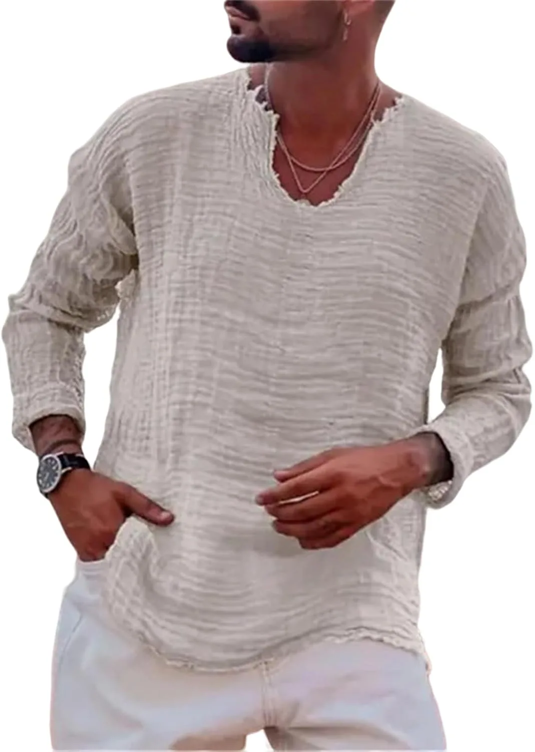 Мужская льняная футболка с V-образным вырезом, свободная, с длинными рукавами LGHLMCL
Мужская льняная футболка с V-образным вырезом, свободная, с длинными рукавами LGHLMCL