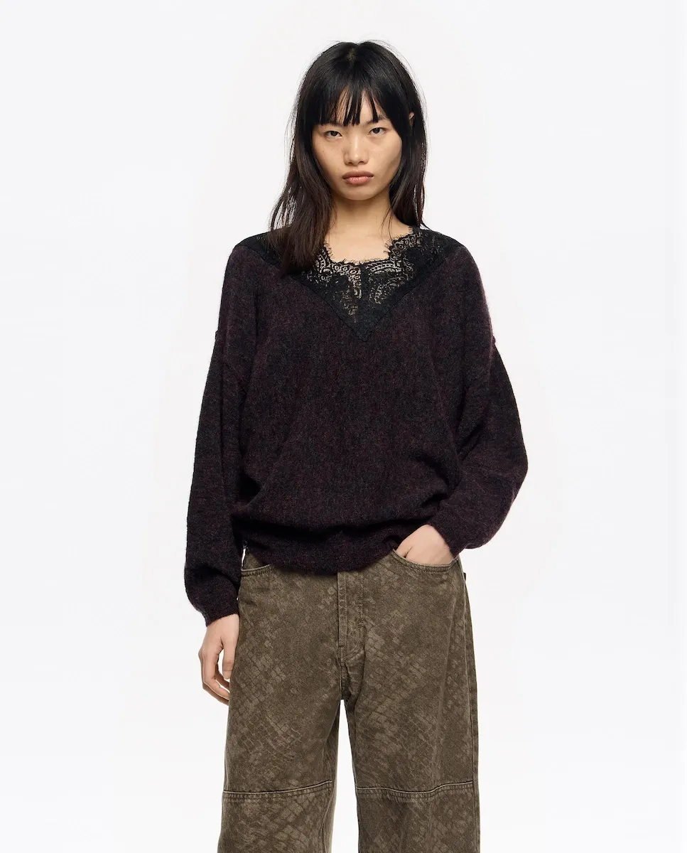 Женский джемпер из мохера с кружевом Bimba y Lola, бордовый
Женский джемпер из мохера с кружевом Bimba y Lola, бордовый