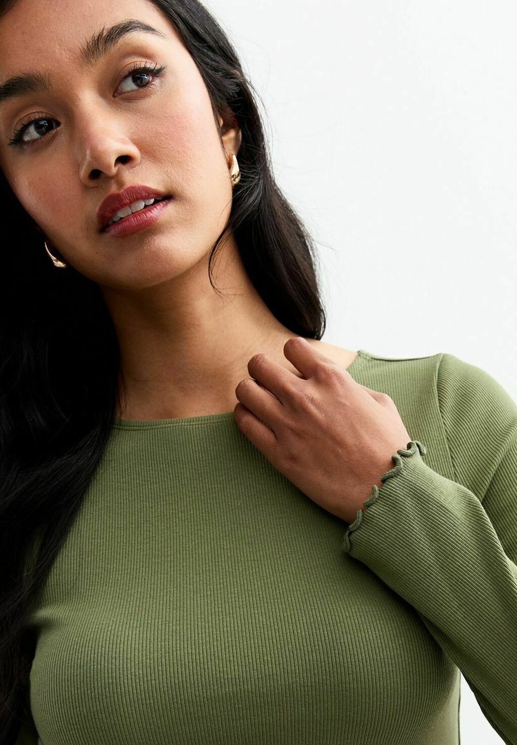 Топ с длинными рукавами CREW NECK New Look, хаки 
Топ с длинными рукавами CREW NECK New Look, хаки