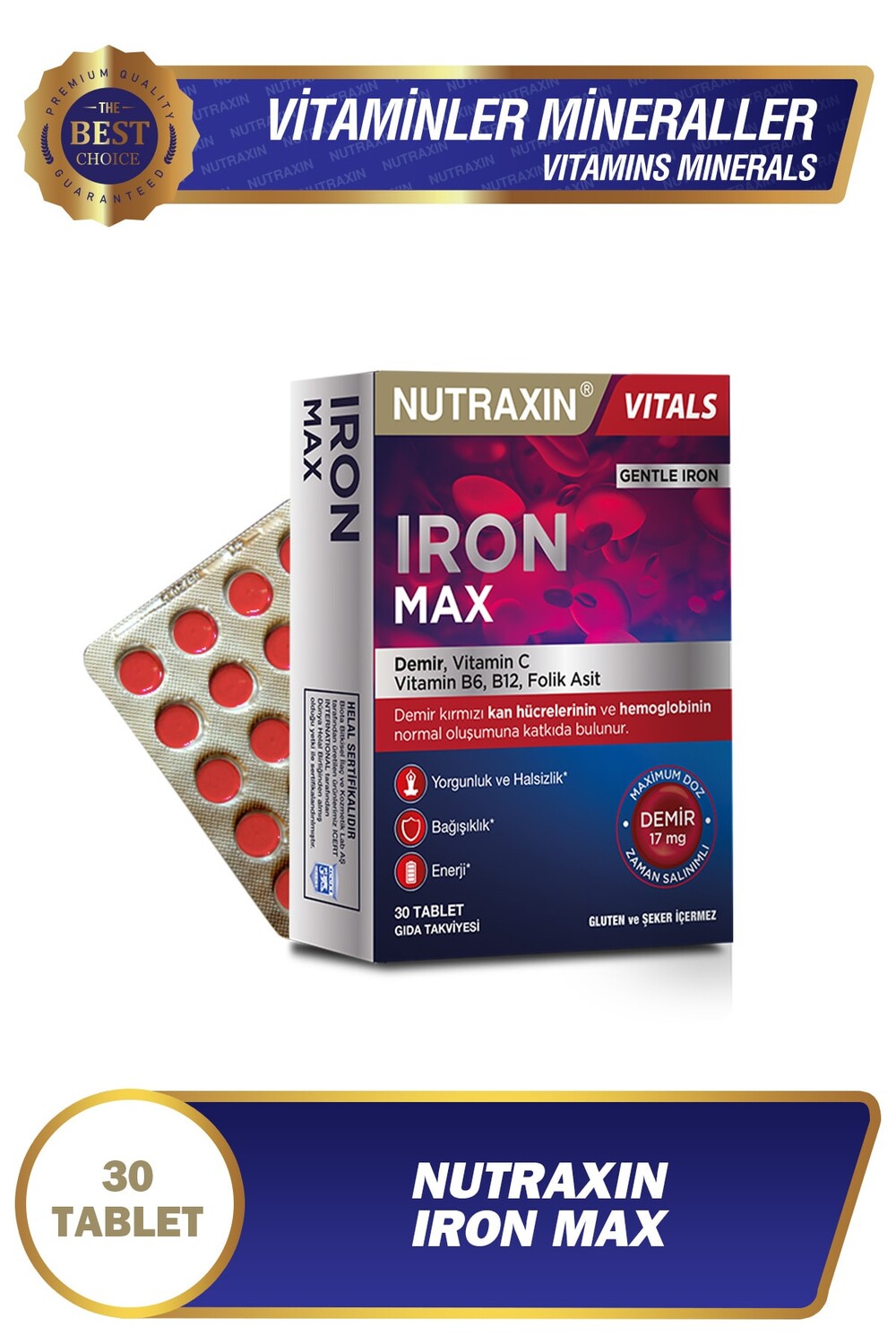 Nutraxin Iron Max 17 мг 30 таблеток - железо, витамин C, витамин B6, фолиевая кислота, B12
Nutraxin Iron Max 17 мг 30 таблеток - железо, витамин C, витамин B6, фолиевая кислота, B12