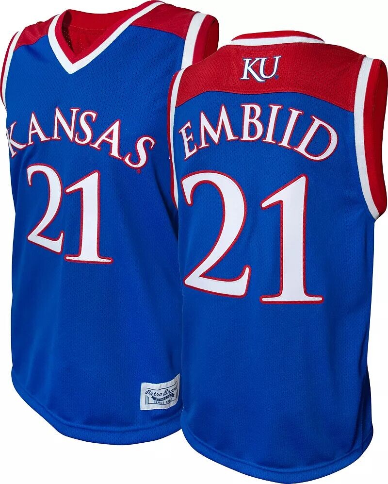 Оригинальная Мужская баскетбольная майка Kansas Jayhawks Royal Joel Embiid Retro Brand, реплика 
Оригинальная Мужская баскетбольная майка Kansas Jayhawks Royal Joel Embiid Retro Brand, реплика
