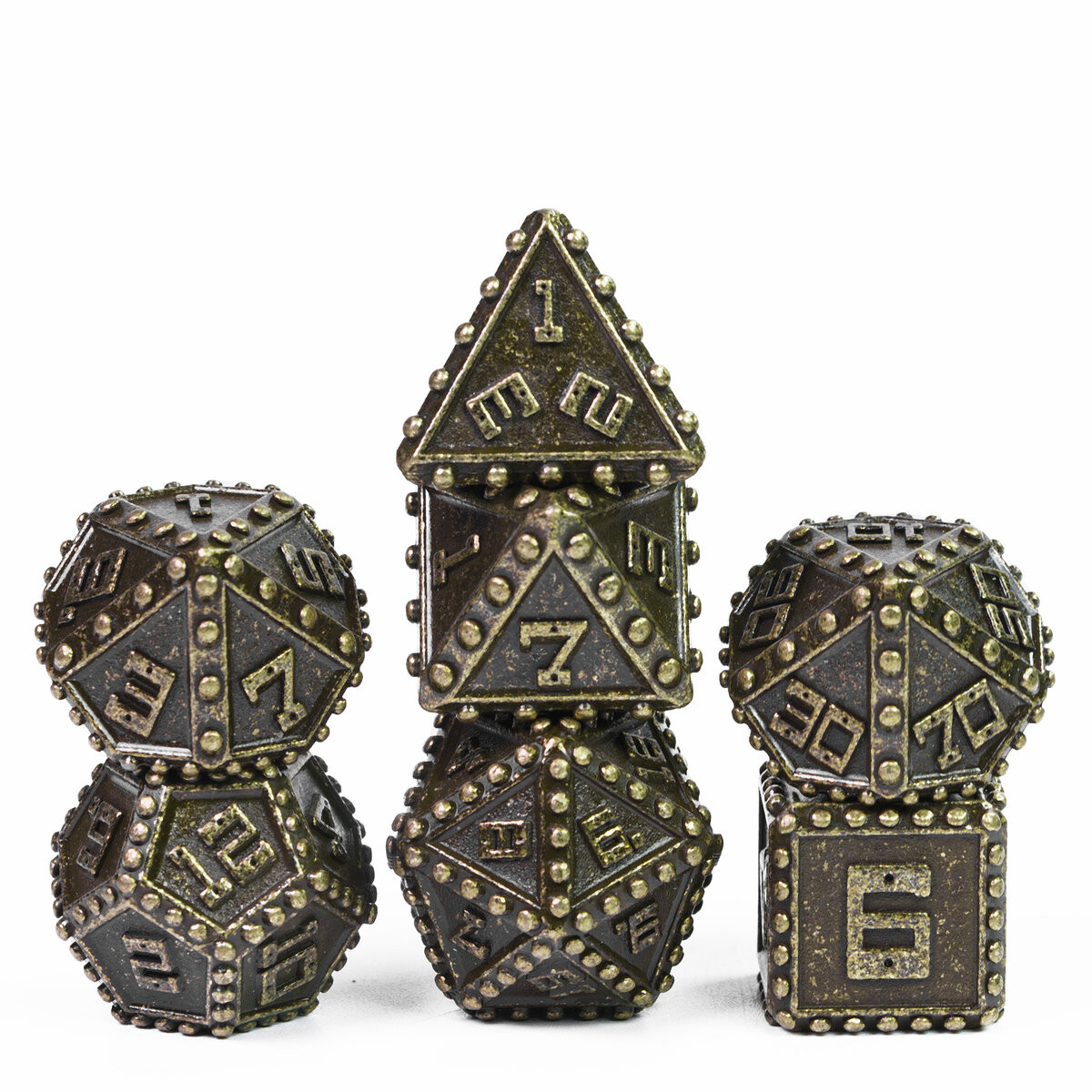 Бронзовый набор из 7 металлических кубиков для ролевых игр с заклепками RGFK 
Бронзовый набор из 7 металлических кубиков для ролевых игр с заклепками RGFK