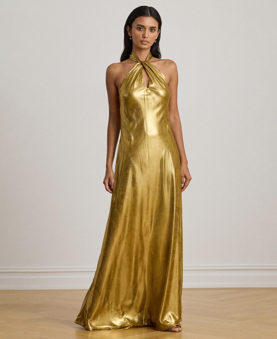 Женское длинное платье с воротником-халтером Lauren Ralph Lauren, Gold
Женское длинное платье с воротником-халтером Lauren Ralph Lauren, Gold