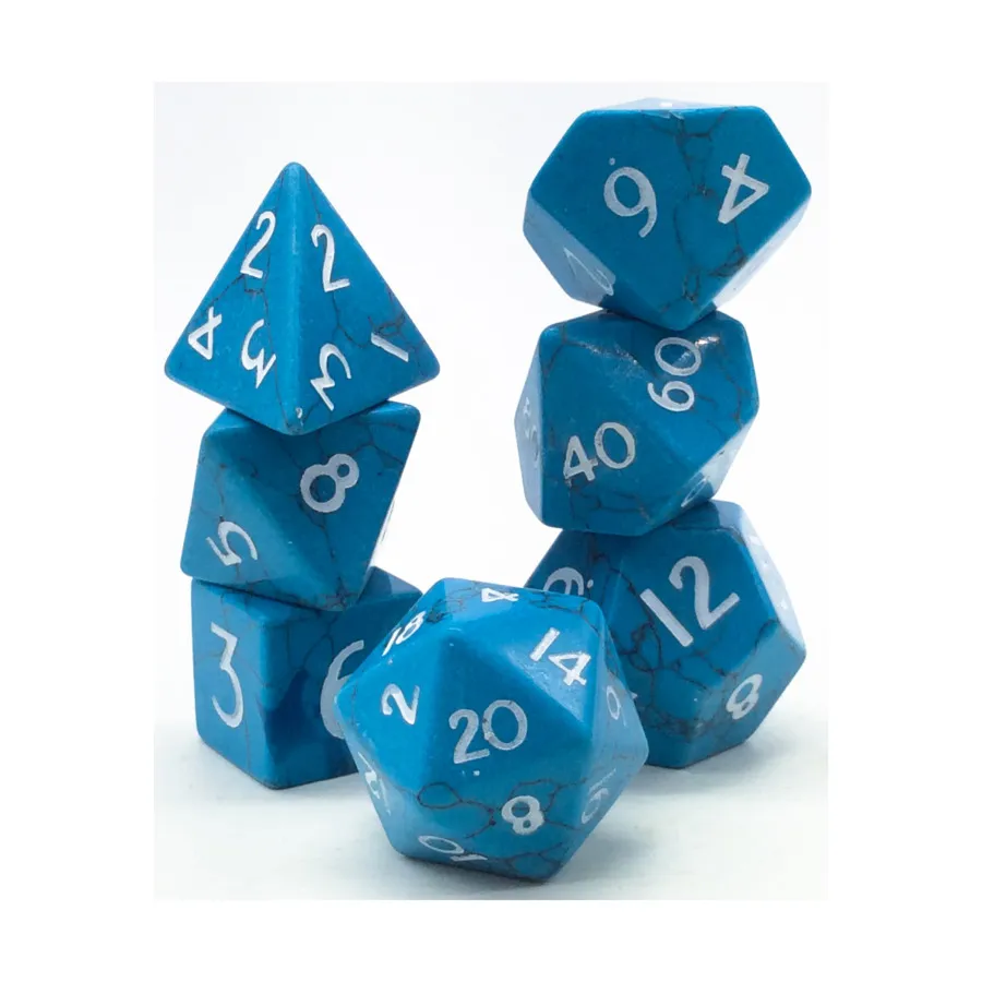 Набор Poly — синий бирюзовый с белым (7), Semi Precious Stone Dice (Level Up Dice)
Набор Poly — синий бирюзовый с белым (7), Semi Precious Stone Dice (Level Up Dice)