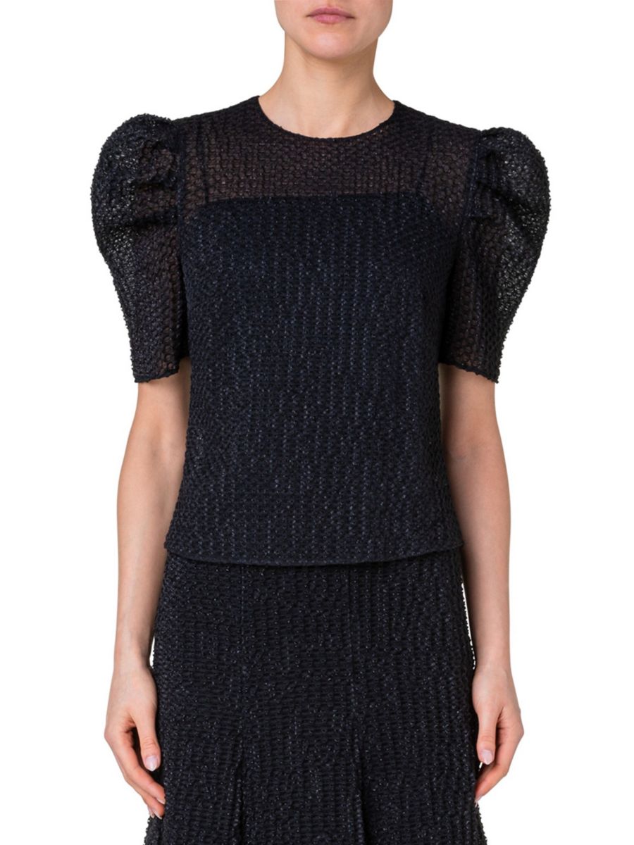 Топ из органзы с рукавами-буфами Akris punto, черный
Топ из органзы с рукавами-буфами Akris punto, черный