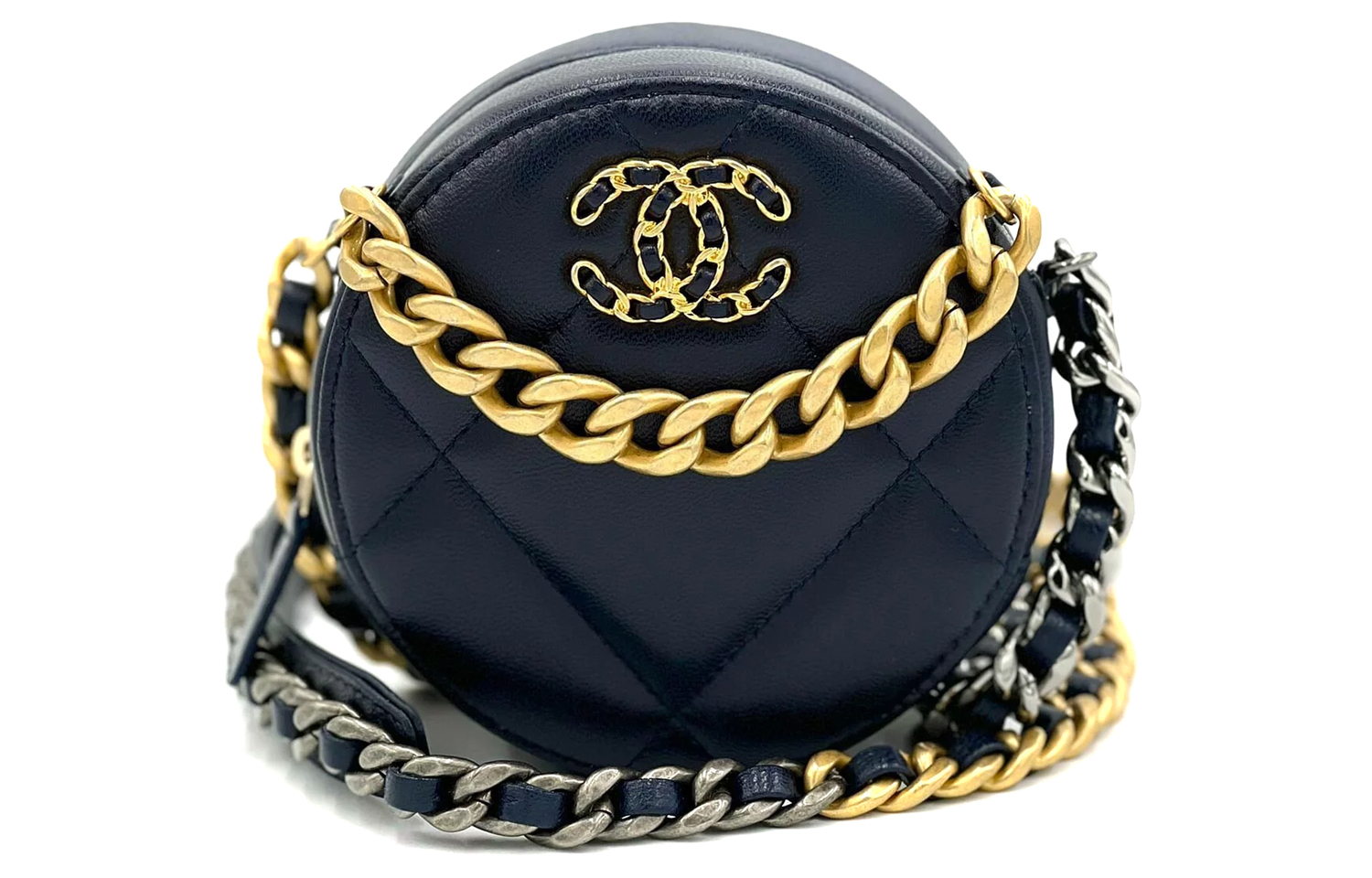 CHANEL Вечерняя сумка из овчины круглая сумка ручная кладь наплечная сумка через плечо женская тёмно-синяя