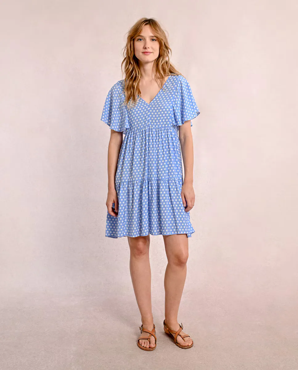 Короткое платье с рукавами и гороховым принтом Molly Bracken, светло-голубой 
Короткое платье с рукавами и гороховым принтом Molly Bracken, светло-голубой