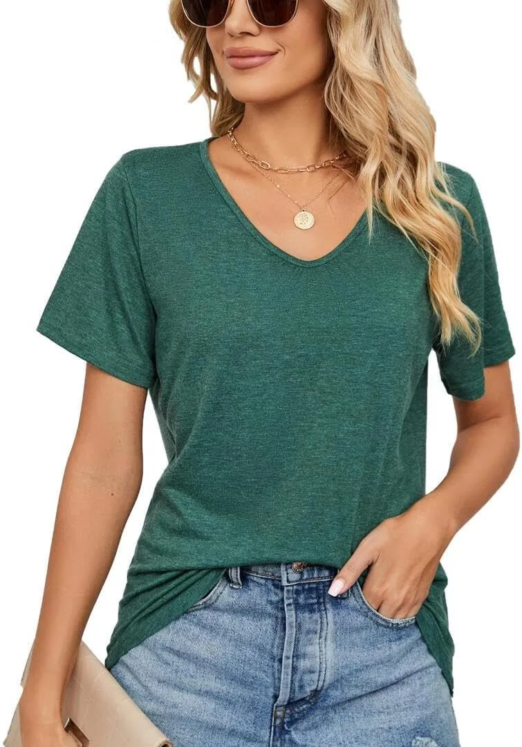 Женская футболка с V-образным вырезом, свободный крой, короткий рукав
Женская футболка с V-образным вырезом, свободный крой, короткий рукав