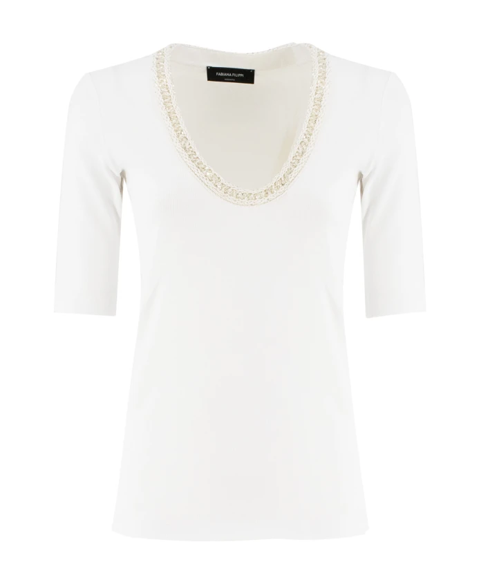 Футболка в рубчик из хлопка, украшенная пайетками. Fabiana Filippi, белый
Футболка в рубчик из хлопка, украшенная пайетками. Fabiana Filippi, белый