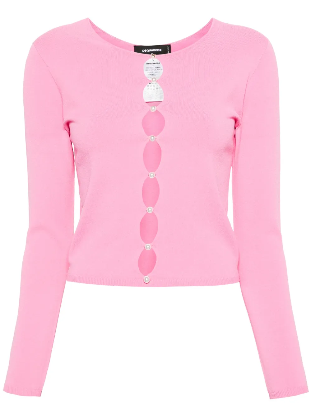 Кардиган с вырезами и искусственным жемчугом DSQUARED2, розовый 
Кардиган с вырезами и искусственным жемчугом DSQUARED2, розовый