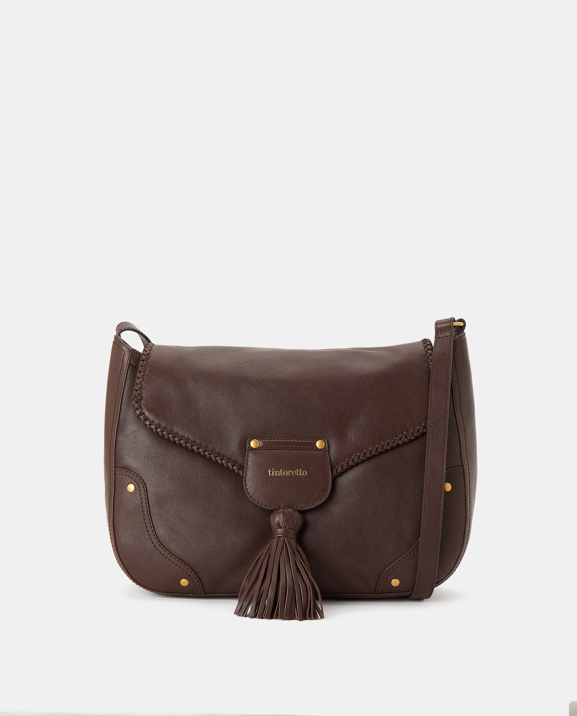Кожаная сумка-мессенджер с плетением Tintoretto, коричневый
Кожаная сумка-мессенджер с плетением Tintoretto, коричневый