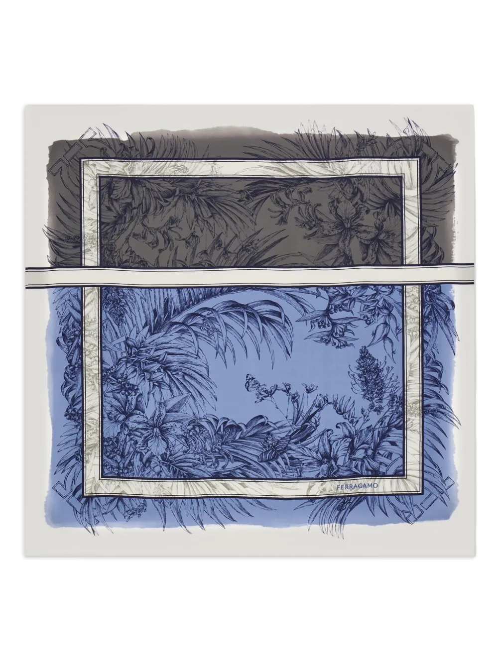Шелковый шарф с цветочным принтом Ferragamo, синий
Шелковый шарф с цветочным принтом Ferragamo, синий