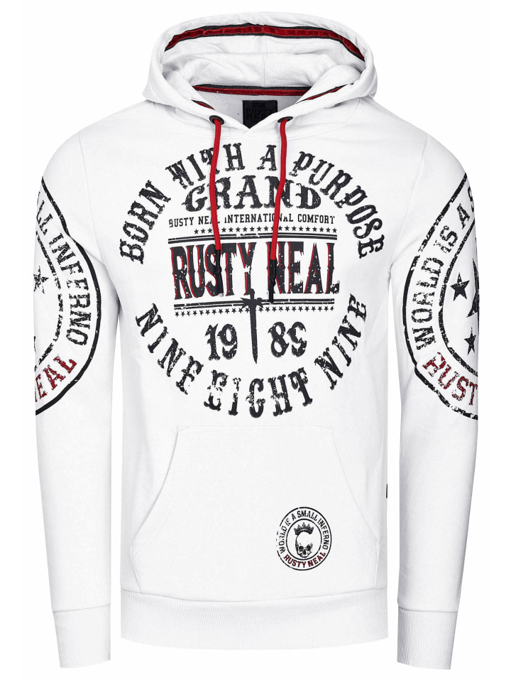 Rusty Neal Толстовка в стиле стритвеар с капюшоном и белыми принтами
Rusty Neal Толстовка в стиле стритвеар с капюшоном и белыми принтами