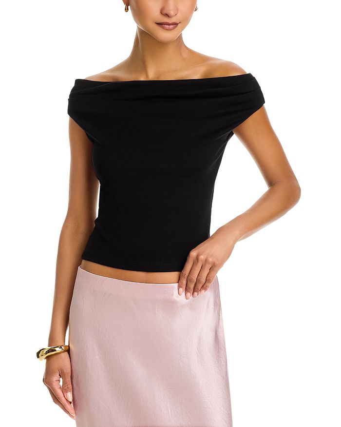 Топ с открытыми плечами из джерси - эксклюзив AQUA, черный 
Топ с открытыми плечами из джерси - эксклюзив AQUA, черный