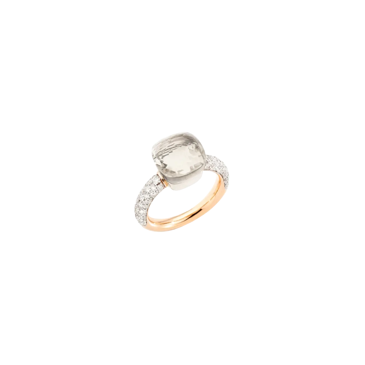 Классическое кольцо телесного цвета из розового и белого золота с белым топазом и бриллиантами Pomellato