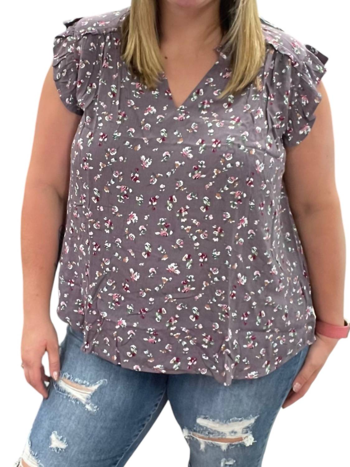 Топ с цветочным воротником-оборкой фиолетового цвета KORI
Топ с цветочным воротником-оборкой фиолетового цвета KORI