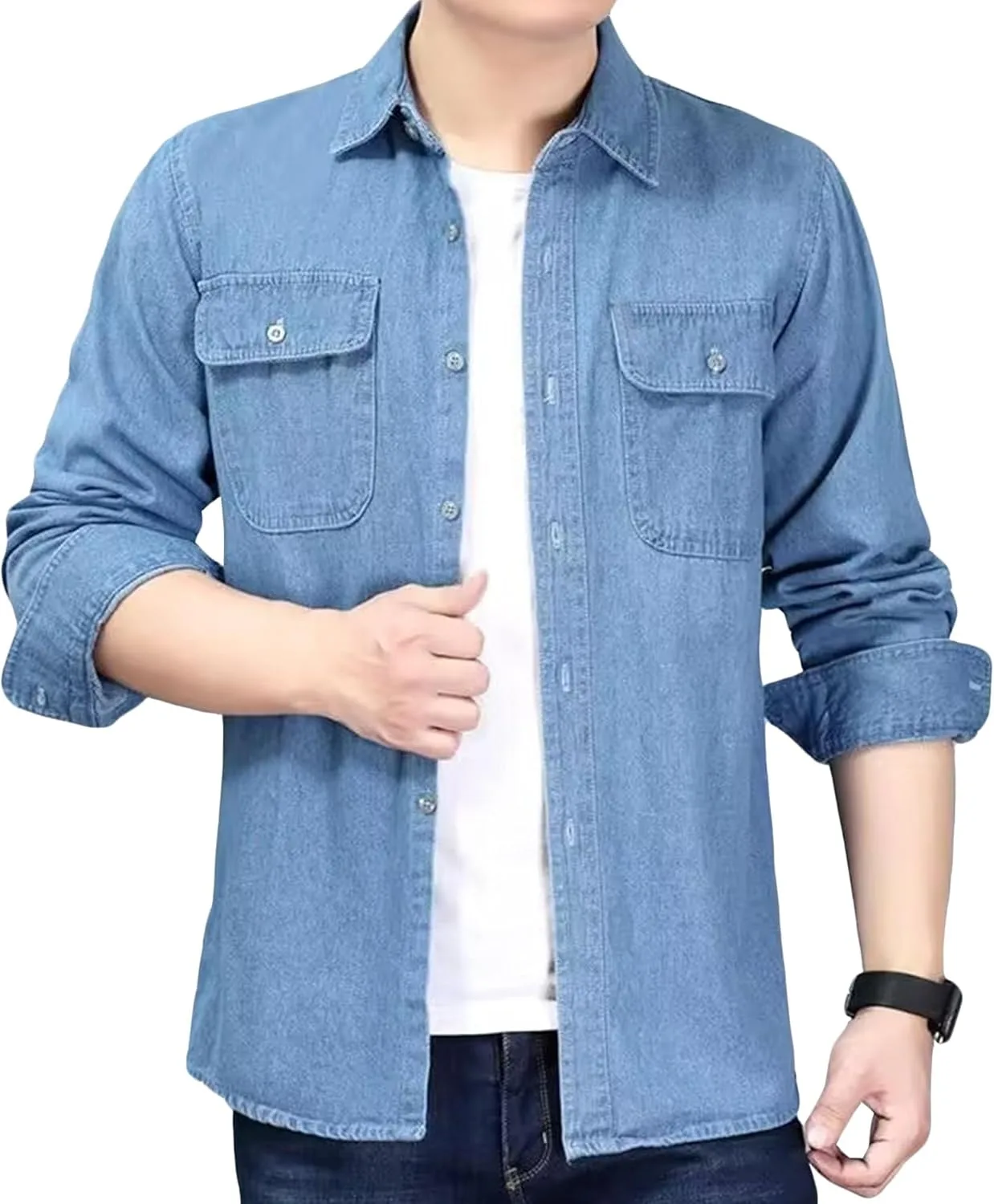 Мужская джинсовая рубашка с длинным рукавом, карманами, regular fit Valtorixia
Мужская джинсовая рубашка с длинным рукавом, карманами, regular fit Valtorixia