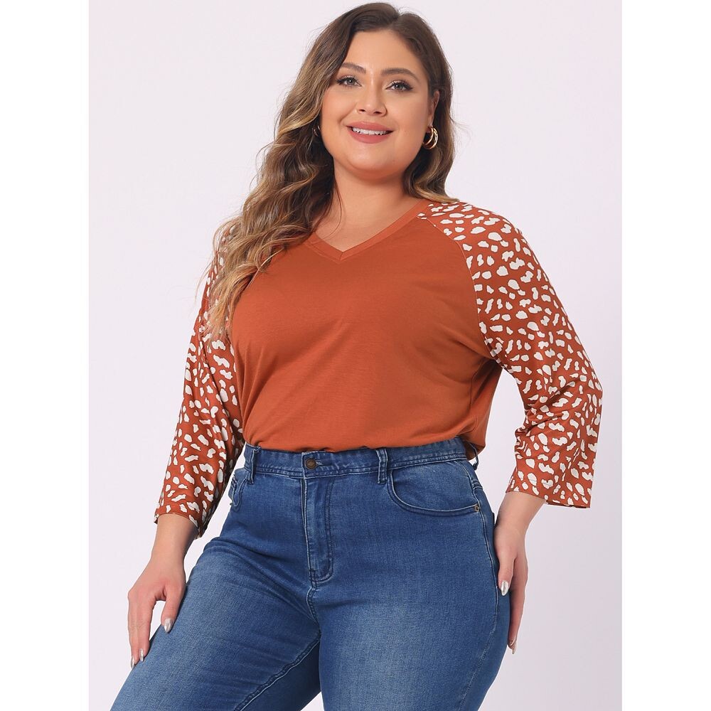 Женские осенние топы больших размеров с контрастными вставками и цветочным принтом, V-образным вырезом и рукавами 3/4 Agnes Orinda, коричневый 
Женские осенние топы больших размеров с контрастными вставками и цветочным принтом, V-образным вырезом и рукавами 3/4 Agnes Orinda, коричневый
