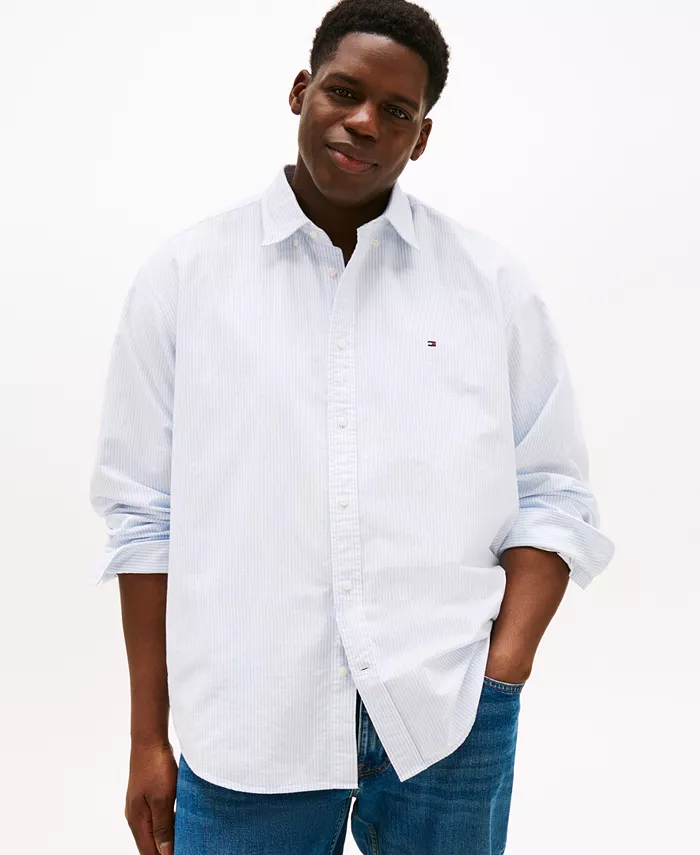Мужская свободная рубашка на пуговицах с длинным рукавом Oxford в полоску Big & Tall Relaxed Fit Heritage Tommy Hilfiger, синий 
Мужская свободная рубашка на пуговицах с длинным рукавом Oxford в полоску Big & Tall Relaxed Fit Heritage Tommy Hilfiger, синий