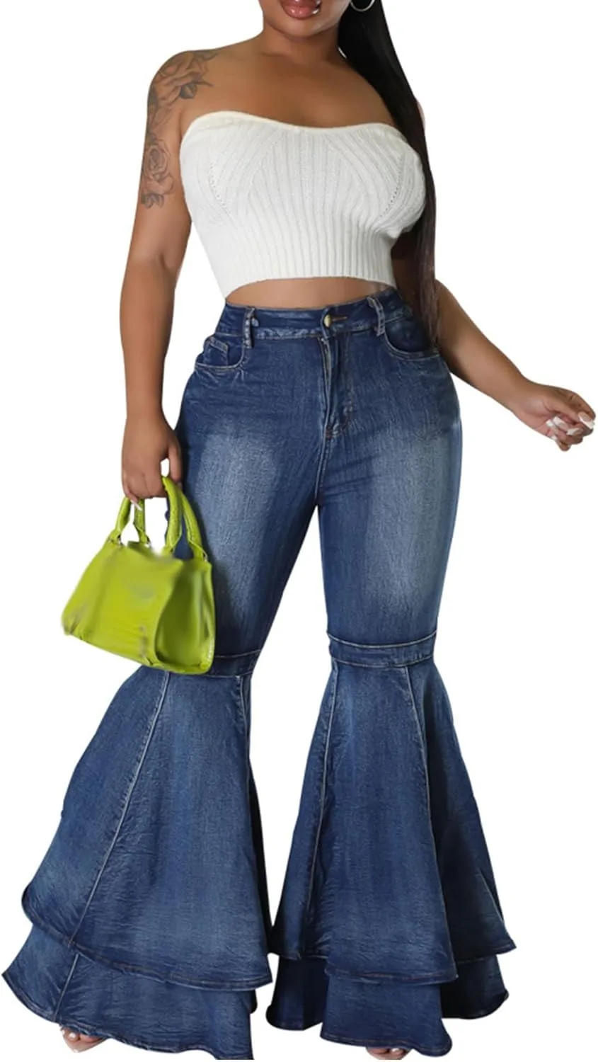 Sexyshine женские джинсы клеш с рюшами и высокой талией
Sexyshine женские джинсы клеш с рюшами и высокой талией