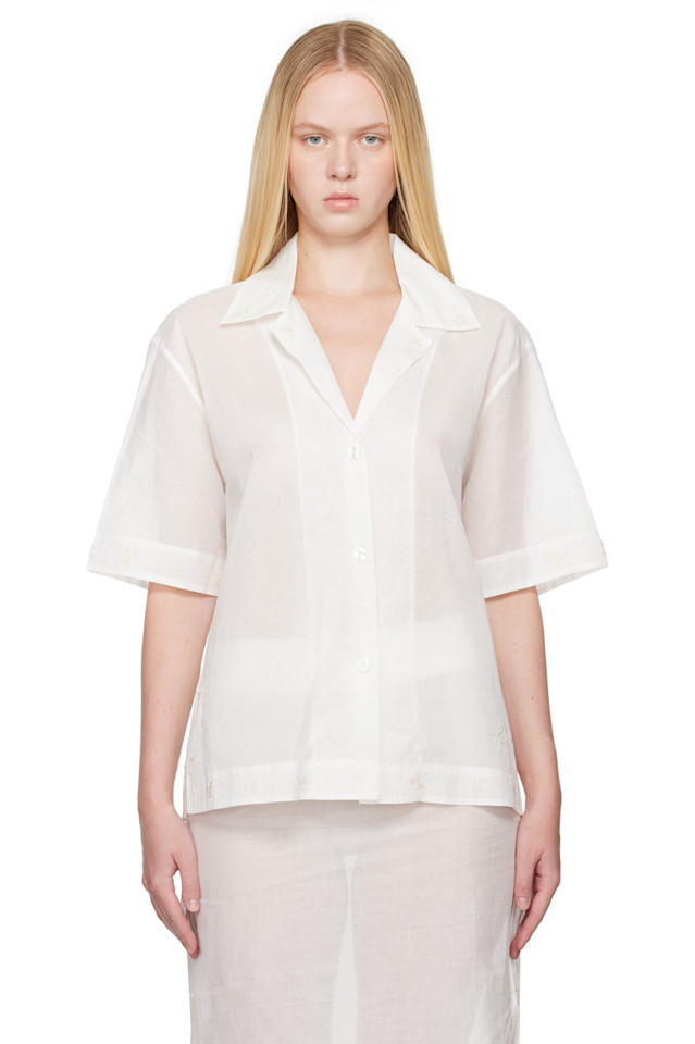 Рубашка из органзы с отложным воротником Róhe, белый 
Рубашка из органзы с отложным воротником Róhe, белый