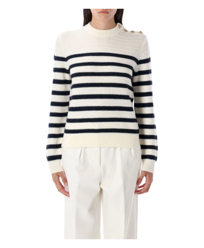 Вязаный свитер в полоску, цвет экрю, темно-синий A.P.C., белый
Вязаный свитер в полоску, цвет экрю, темно-синий A.P.C., белый